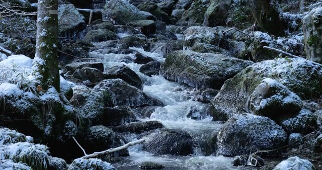 Winter, river, forest, waterfall, dusk - danydory