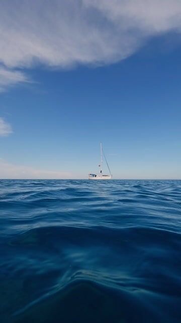Blue Sea, waves, Sail Boat, Blue Skies 